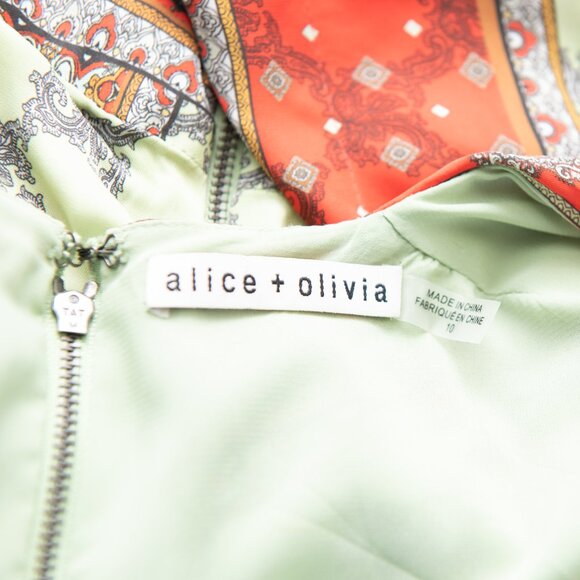 Alice & Olivia Haveri Dress Scarf Print Mini Kimono Multicolor Sage Green Sz 10 - Picture 3 of 6